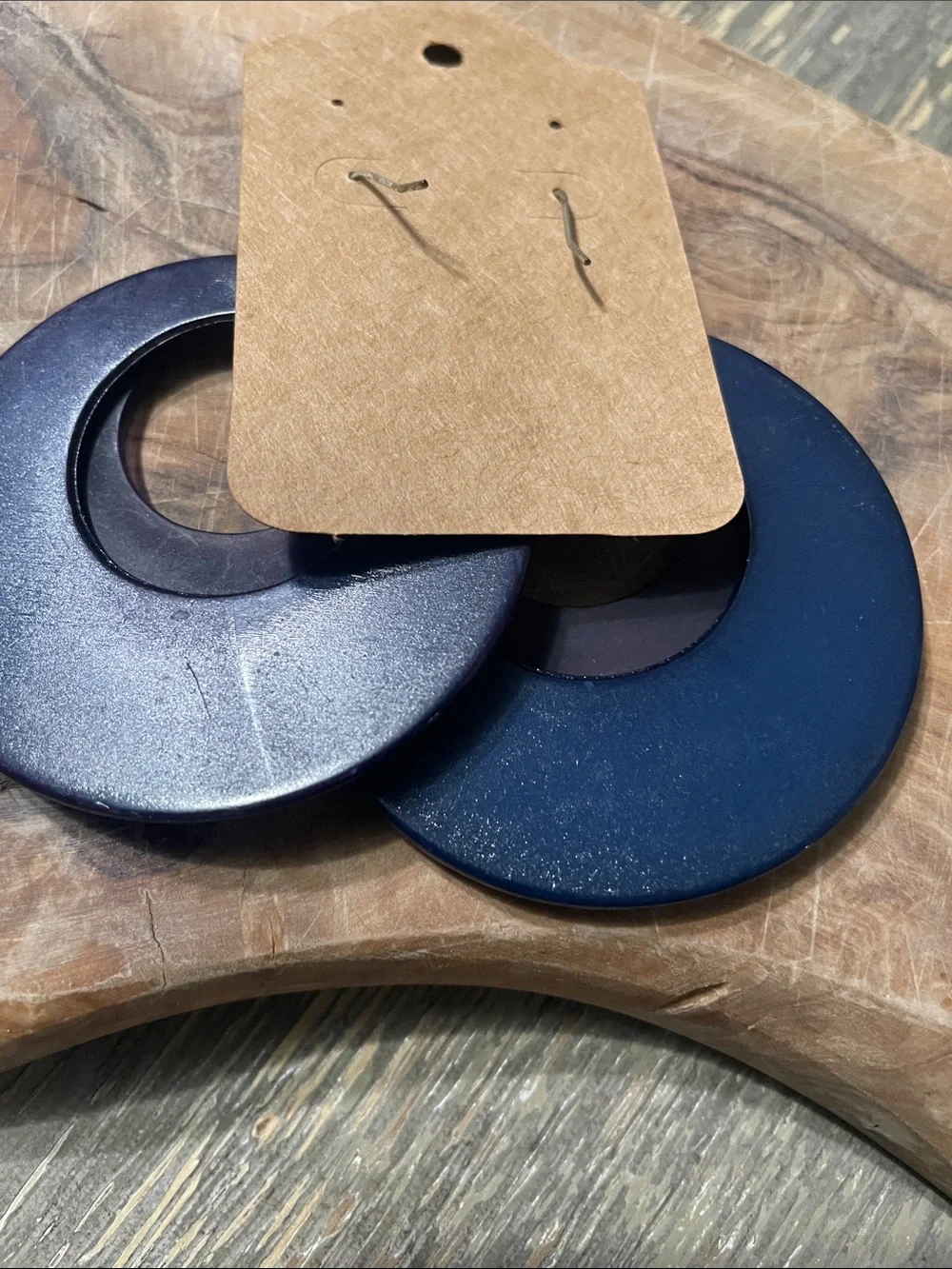 Dark Blue Double Ring Drop Earrings